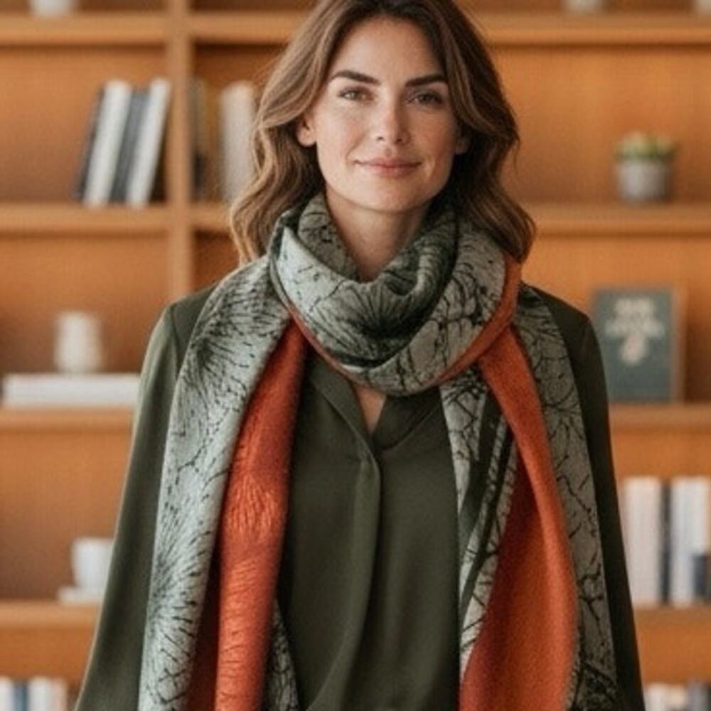 Large Scarf Botanical sunburst or pine-needle pattern New with partial tags